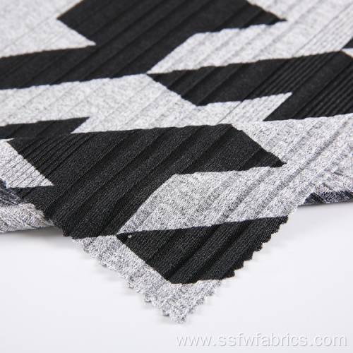 Grey Black Special Rib Pattern Geometric Print Fabric